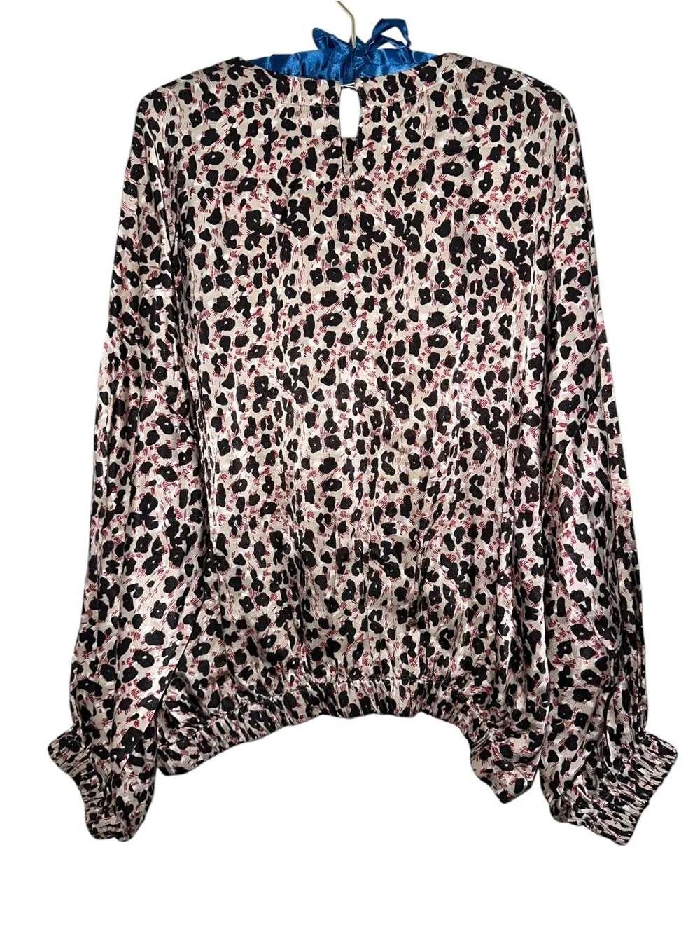 Zara STUDIO Sateen Leopard Print Satin Top Oversized relaxed puff sleeve pink S
